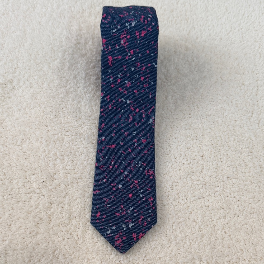 Men's Navy Speckled Knit Tie with Pink Accents